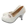 Zapatos de Boda de Encaje Blanco Plano - Talla Grande, Zapatos para Dama de Honor y Novia, Boca Baja, Zapatos Planos de PU para Mujer