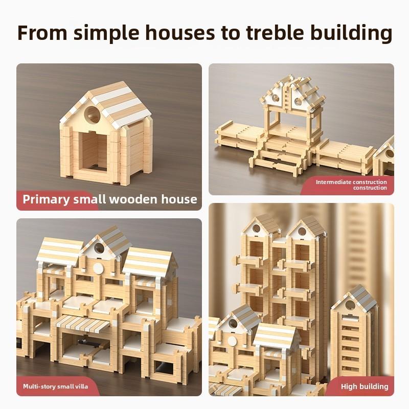 Joint Wooden Mortise Tenon Cottage Building Blocks Toy Childs Early Education