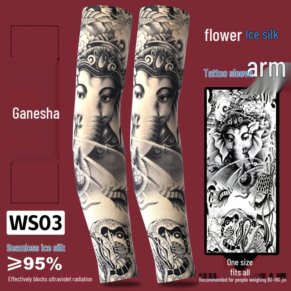 Ice Silk Tattoo Sun Protection Sleeves for Men & Women - Summer Driving, Cycling, Flower Design Arm Shades