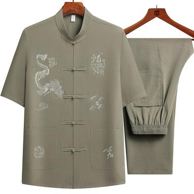 Tang Suit Men's Ice Silk Short-sleeved Suit Dad Suit Summer Chinese Style Clothes Two-piece Tai Chi Suit