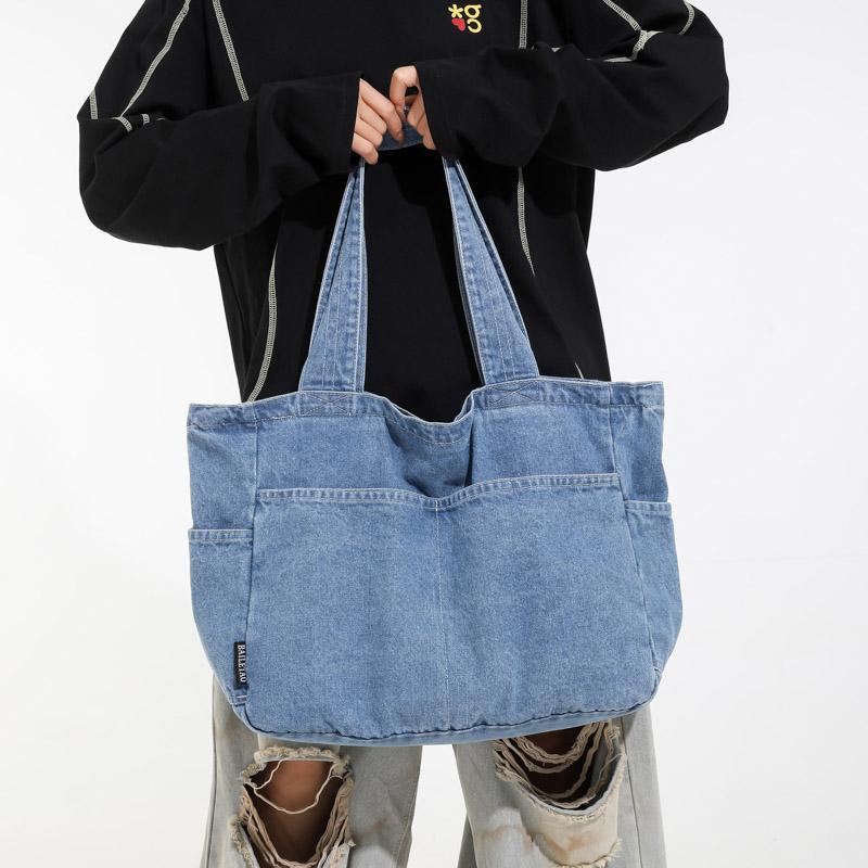 Vintage Denim Bag Women's Large Capacity Lightweight Handbag Tote Bag Student Class Crossbody Bag