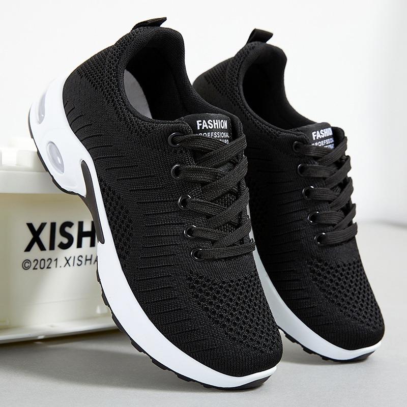 Shoes women's large size women's shoes casual sports shoes solid color versatile air cushion shoes flying woven breathable running shoes