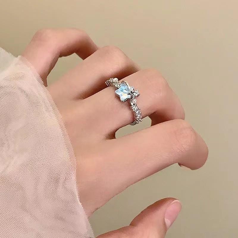2025 Glacier Blue Star Moon Adjustable Niche Design Ring for Women