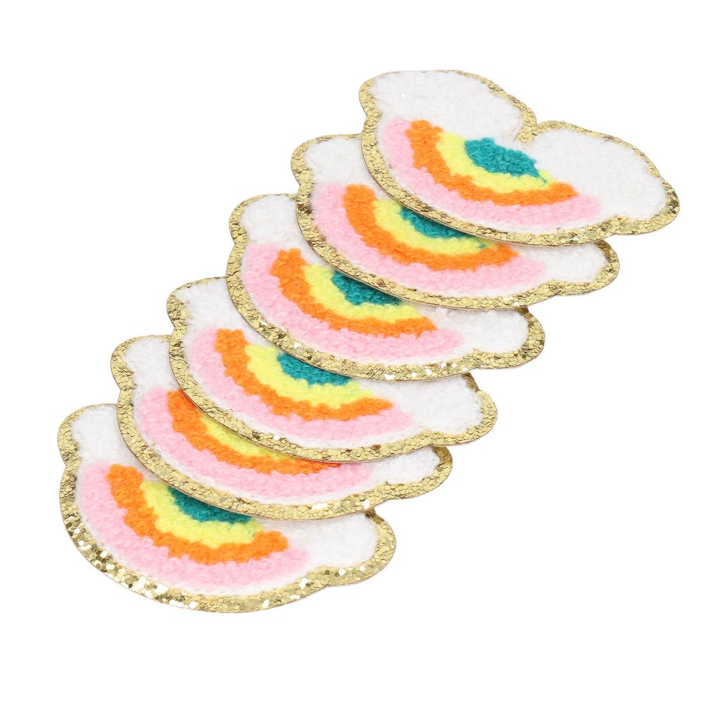 6 Pcs Rainbow Patches Bright Color Rainbow Cloud Pattern Cotton DIY Embroidery Iron On Clothing Patches