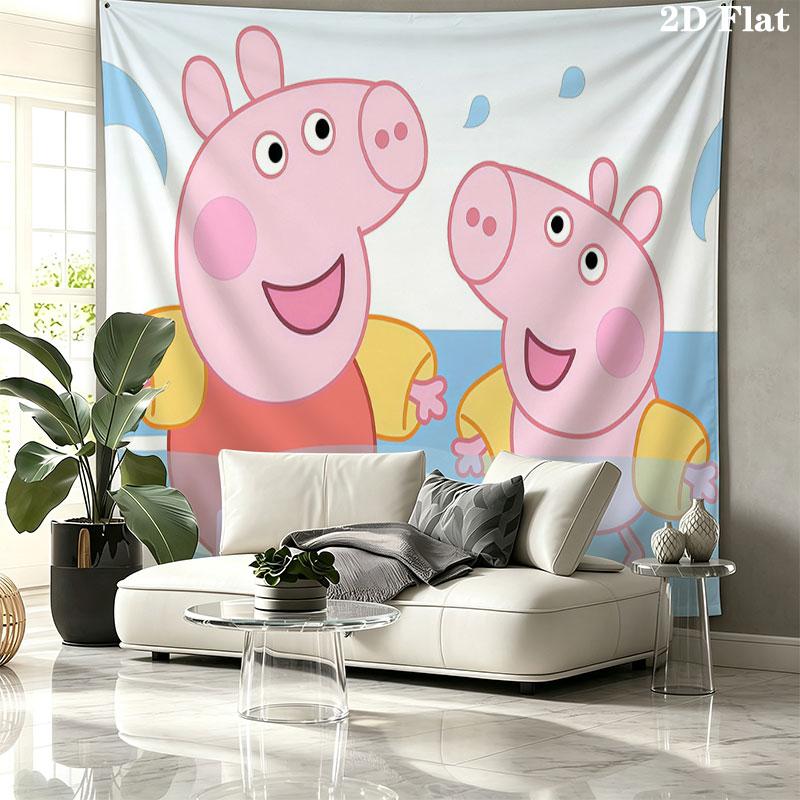 Peppa Pig Wall Tapestry, Aesthetic Printed Fabric Blanket, Suitable for Bedroom, Living Room, and Home Decor.
