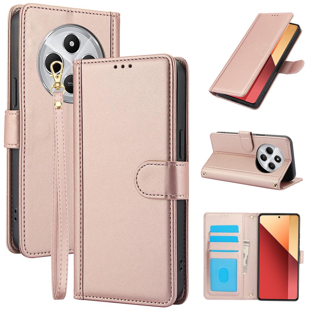 For Xiaomi Poco C75 4G/Redmi 14R 5G/14C 4G Case PU Leather Stand View Phone Wallet Cover with Shoulder Strap