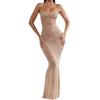Spaghetti Strap Maxi Dress Bright Diamond Design Elegant Stylish Cocktail Party Long Dress for Club