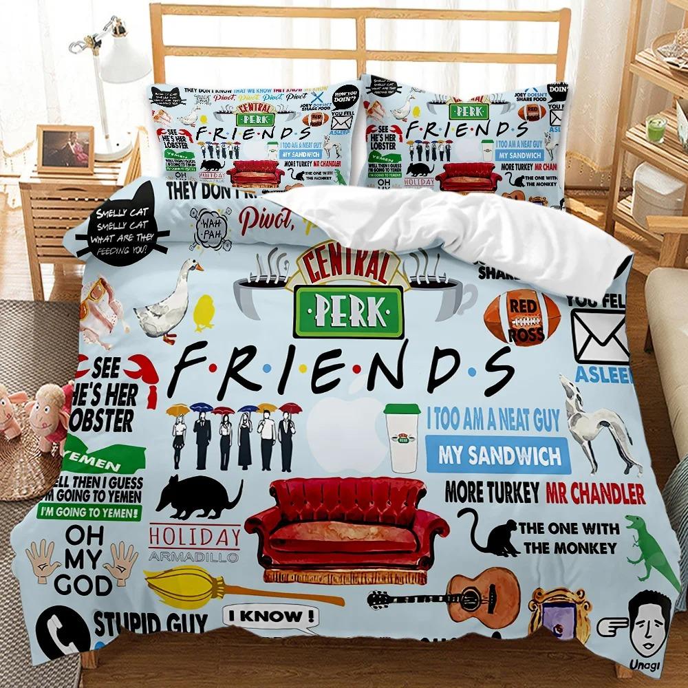 Friends  Forever Bedding Duvet Cover With 2 Pillows Simple Style Bedding Set Relaxed Soft Queen Size Modern Home Pattern Style