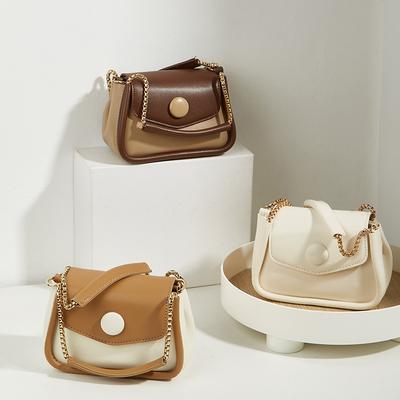 The New Women's Bag Is Simple and Sweet, Contrasting Colors, Small Square Bag, Versatile Chain, Handbag, and High-end Shoulder Messenger Bag.