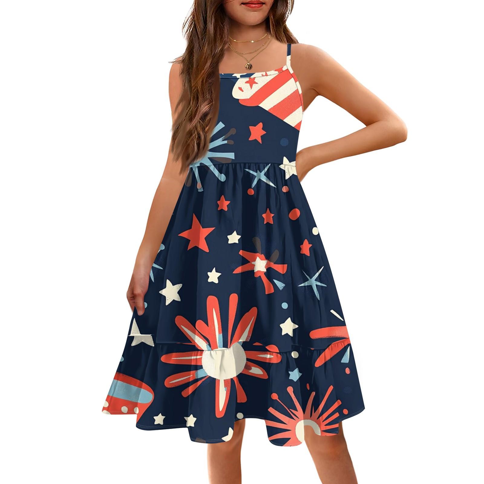 

Summer Children s Girls Sleeveless Cute Princess Casual Independence Day Dress 140