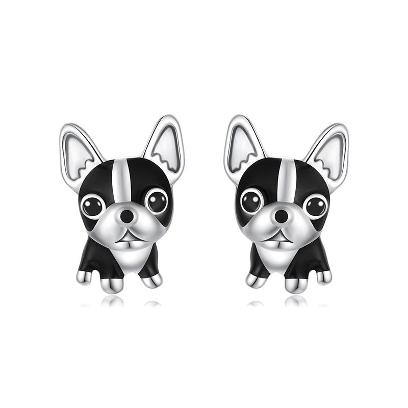 WOSTU 925 Sterling Silver Cute Pet Dog Earrings For Women French Bulldog Labrador Stud Earring Family Daugther Mom Jewelry Gift
