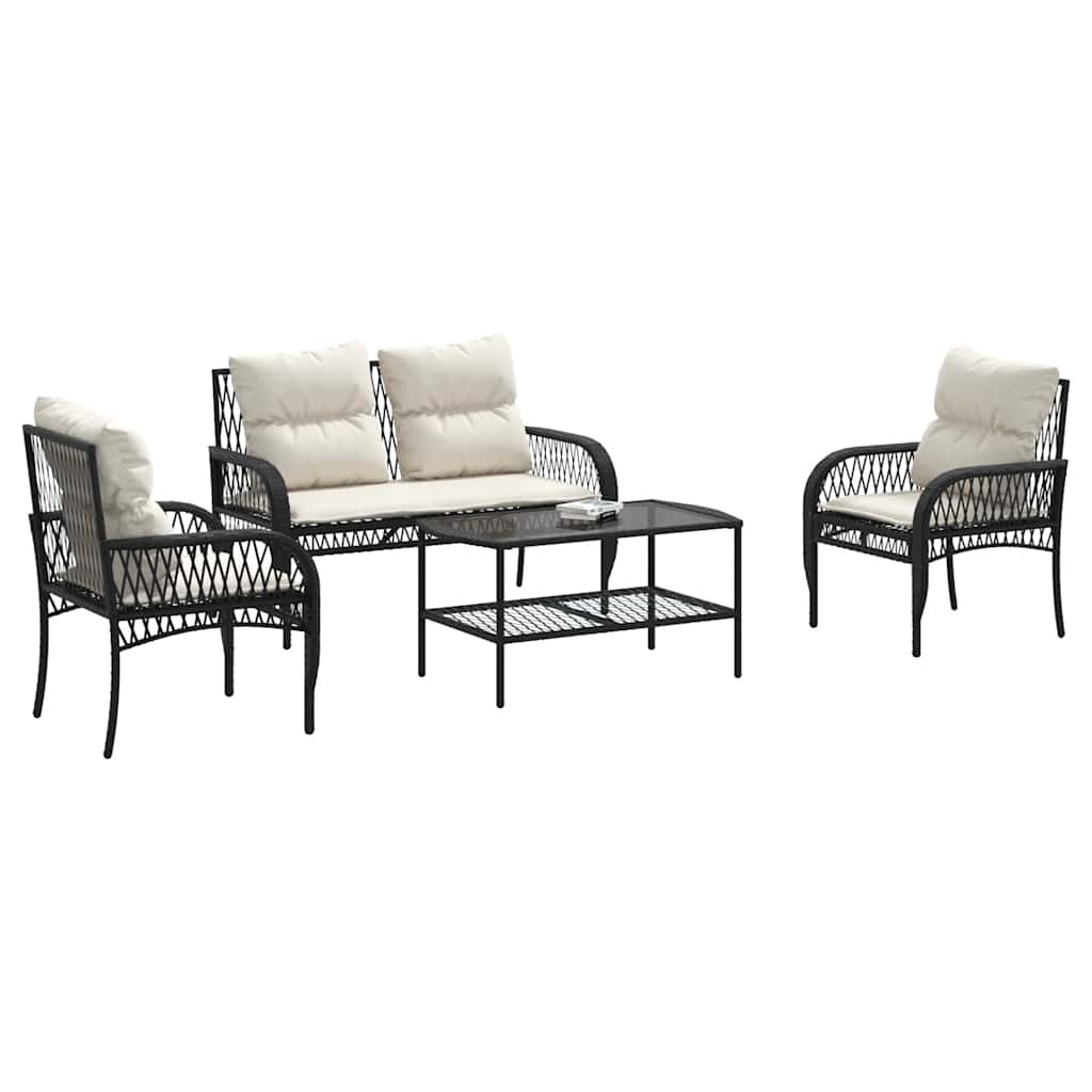 4 Piece Outdoor Sofa Set with Cushions Black Poly Rattan
