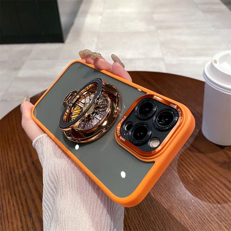 Metal Lens Is Suitable for Apple 15 Mobile Phone Case, Transparent IPhone16 Gyro Magnetic Suction Bracket 14promax Hard Case.