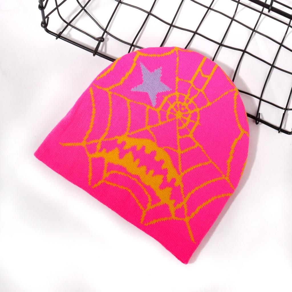 Knit Hat With Spider Web Pattern For Streetwear And Winter Warmth