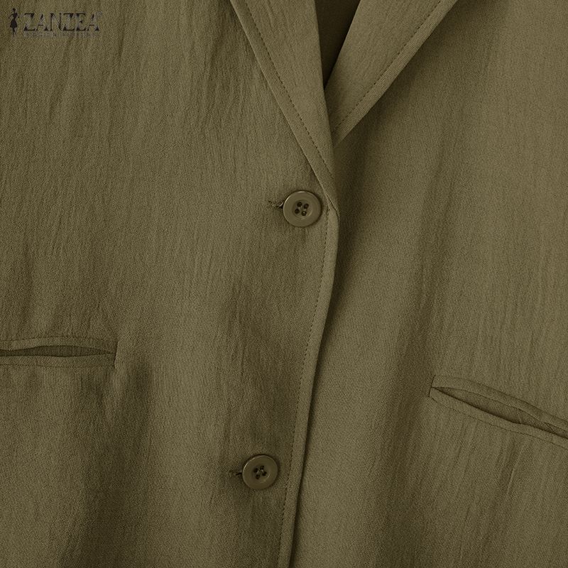 ZANZEA Women Turn Down Collar Casual Long Sleeve Thin Cardigan Blazer