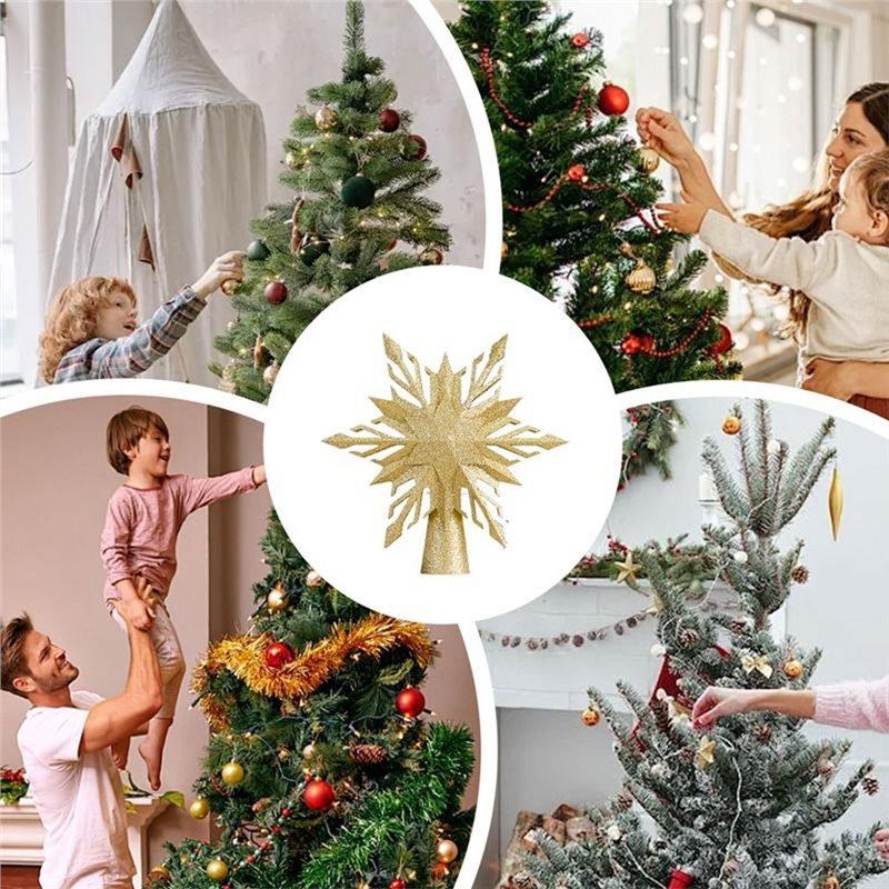LED Snowflake Light Tree Topper Rotating Christmas Tree Topper Glitter Projector Snowflake Projection US Plug