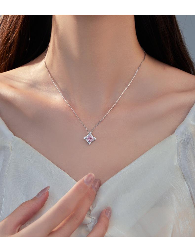 Banyan Tree Sterling Silver Diamond-Shaped Light Necklace for Women - Summer Luxury Square Clavicle Chain