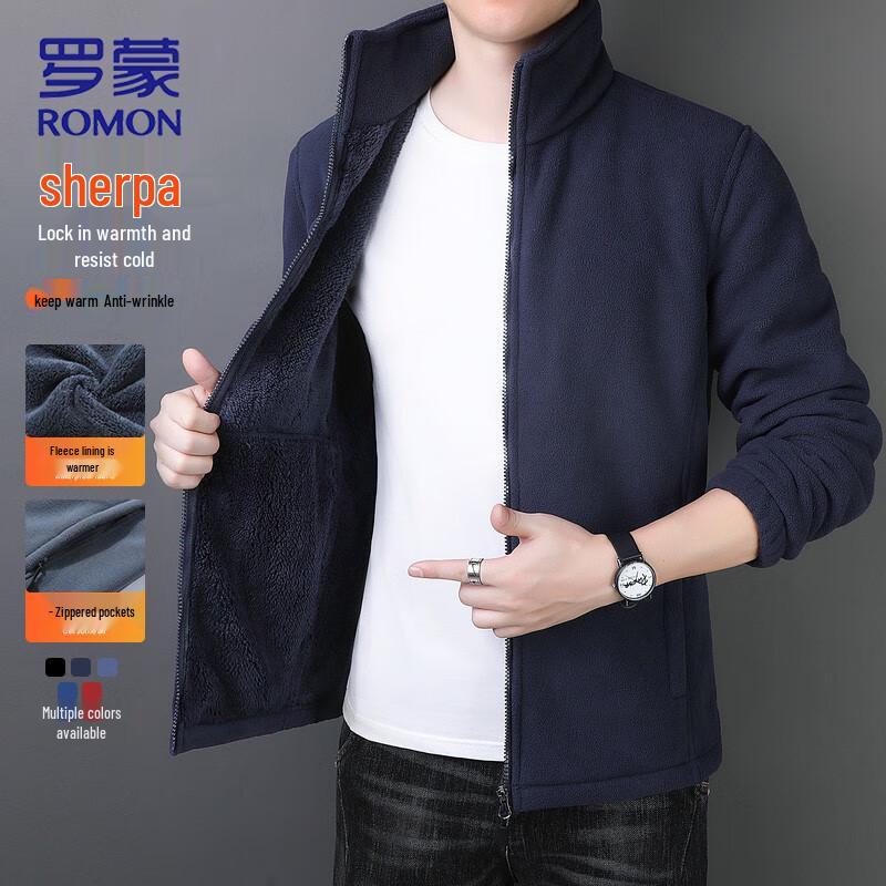 ROMON Men's Lamb Fleece Stand-Up Collar Jacket
