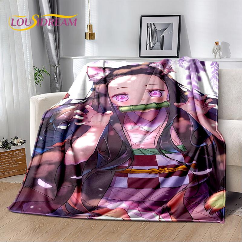 3D Demon Slayer Anime Kamado Nezuko Tanjirou Cartoon Blanket Soft Throw for Home Bedroom Bed Sofa Picnic Cover Child
