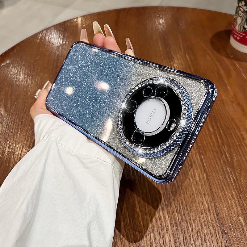 Magnetic Glitter Stand Is Suitable for Huawei Mate60pro Phone Cases with Water Diamond Edge Gradient P70 and P60 Couple