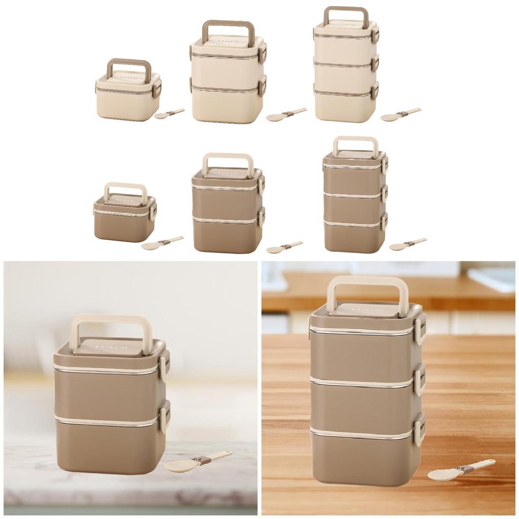 Lunch Container Reusable Microwave Lightweight Airtight Lid Bento Box with Sppon Stackable for Office Home Kitchen Picnic