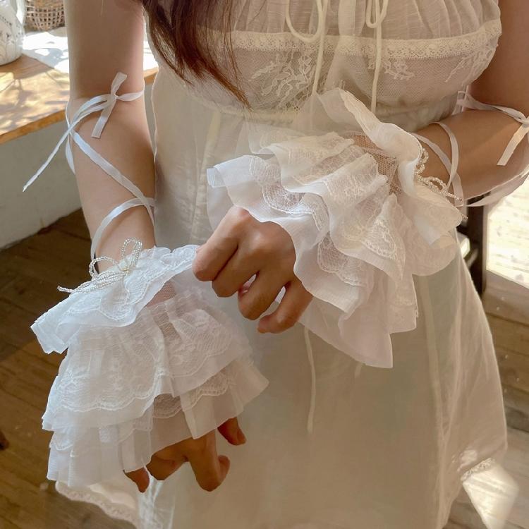 Fashionable Nostalgic Lace Detachable Arm Covers Comfortable Wear For Elegant Dress Event And Photo Shoots