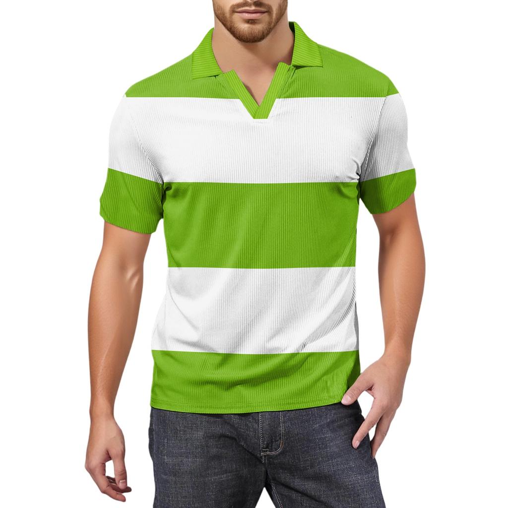 Moda Hombre Top Estampado Cuello en V Manga Corta Camiseta de Golf