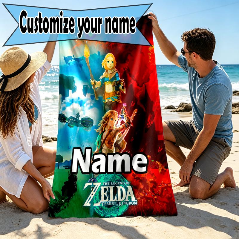 Custom Name Personalized The Legend of Zelda Print Beach Towel, for Trip Camping Beach Party Home Decor, Birthday Gift for Family & Friends