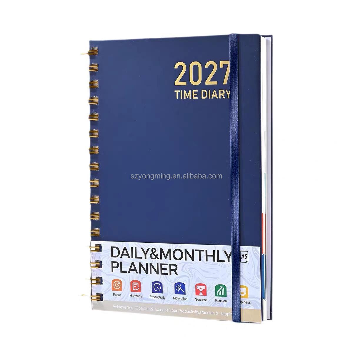 Custom Logo A5 Hardcover Spiral Planner 2027 Weekly Monthly Time Diary Agenda Notebook for Office School (Multicolored,100 Pages)