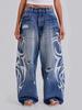 Blugi Unisex cu Imprimeu Graffiti Femei Harajuku High Street Mărime Mare Blugi Denim Largi Casual Blugi cu Talie Înaltă