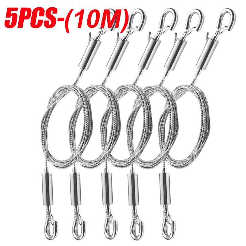 Stainless Steel Wire Rope With Spring Hook Heavy-Duty Adjustable Picture Hanging Wire Rope For Clothesline Fishing Lifting Cable