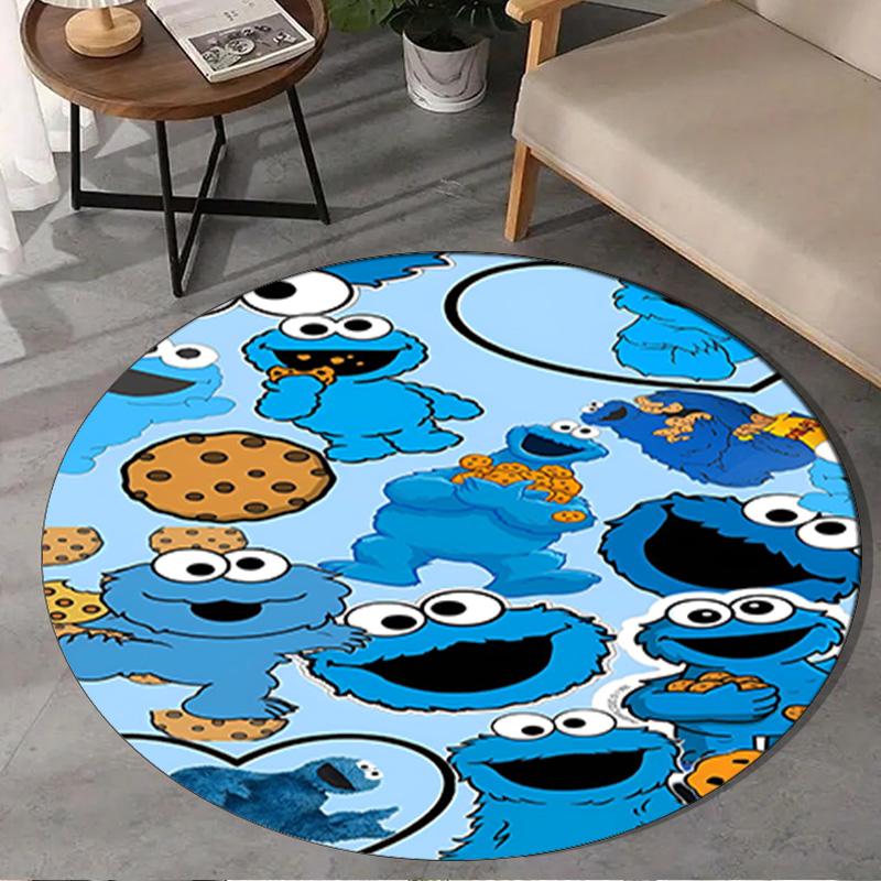 1PC Elmo And Cookie Sesame Friends Round Rug, Non-slip Chair Mat, Home Decor, Circle Carpet Perfect for Office, Bedroom, Living Room,Christmas Gift