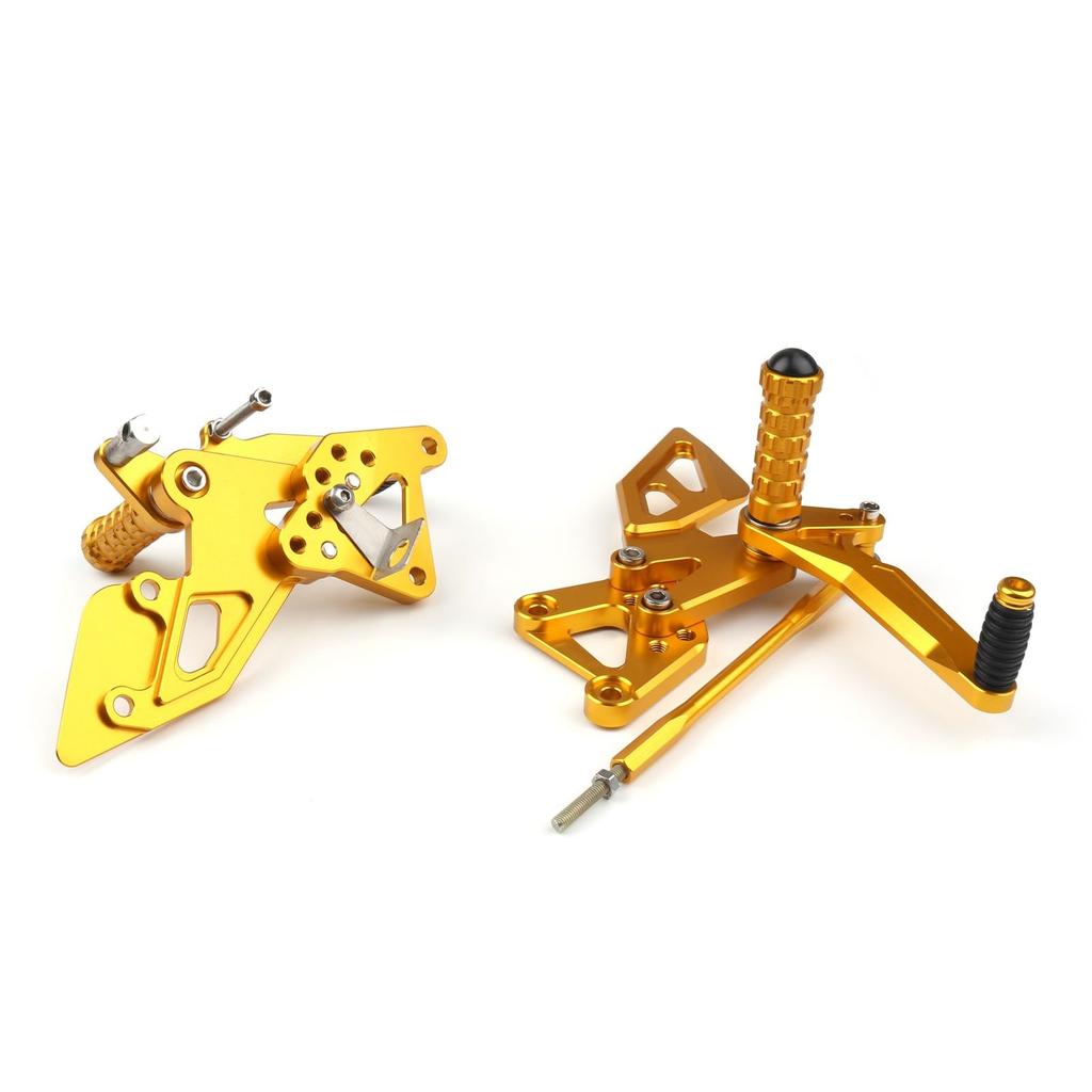 Bruce Shark Motorcycle Rearsets Kit with Adjustable Foot Easy CNC Compatible with Yamaha YZF R25 YZF R3 Gold & Pedals, Installation, 6061-T6 Aluminum,