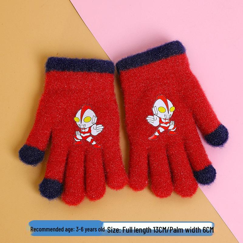 Warm Plush Five-Finger Winter Gloves for Boys and Girls (0-12 Years)