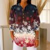 Women's Fashionable Button Collar Long-sleeved Christmas Print Pullover Top