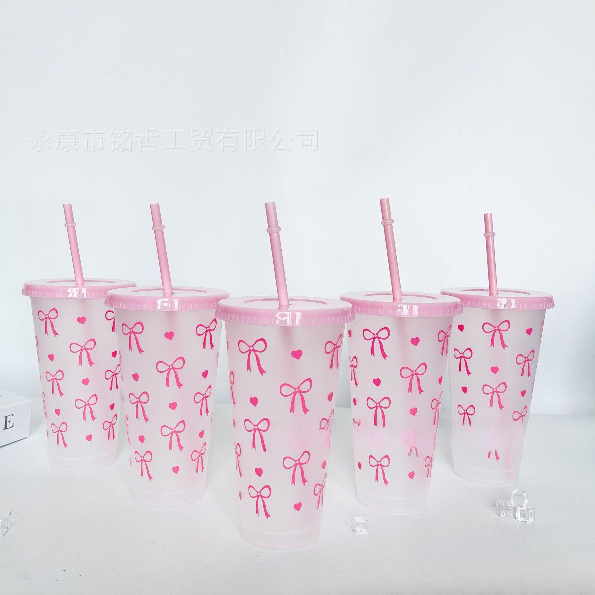 

10Pcs Large Capacity 710ml Plastic Cup with Handle and Straw for Sports Office School 10 Pcs рожевий
