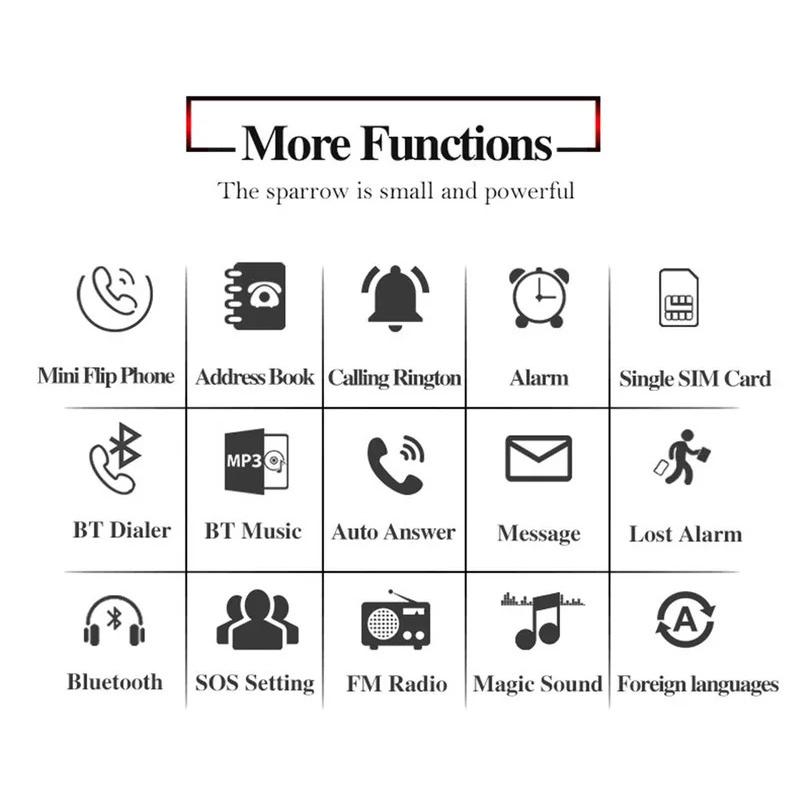 0,66" Mini Flip Mobiltelefon Minste klapptelefon FM Trådløs Bluetooth 3.0 Oppringer Handsfree Øretelefon Enkelt SIM-kort telefon