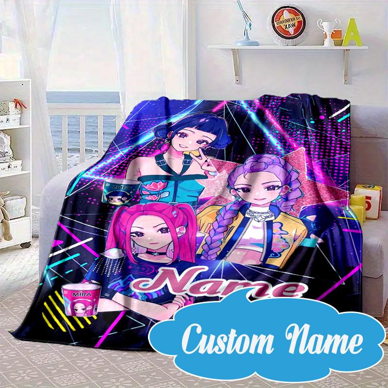Custom Name KPop Cartoon Blanket bed sofa Blanket Flannel Blanket for Camping, Hiking, Picnic Essentials,gift for Fan family