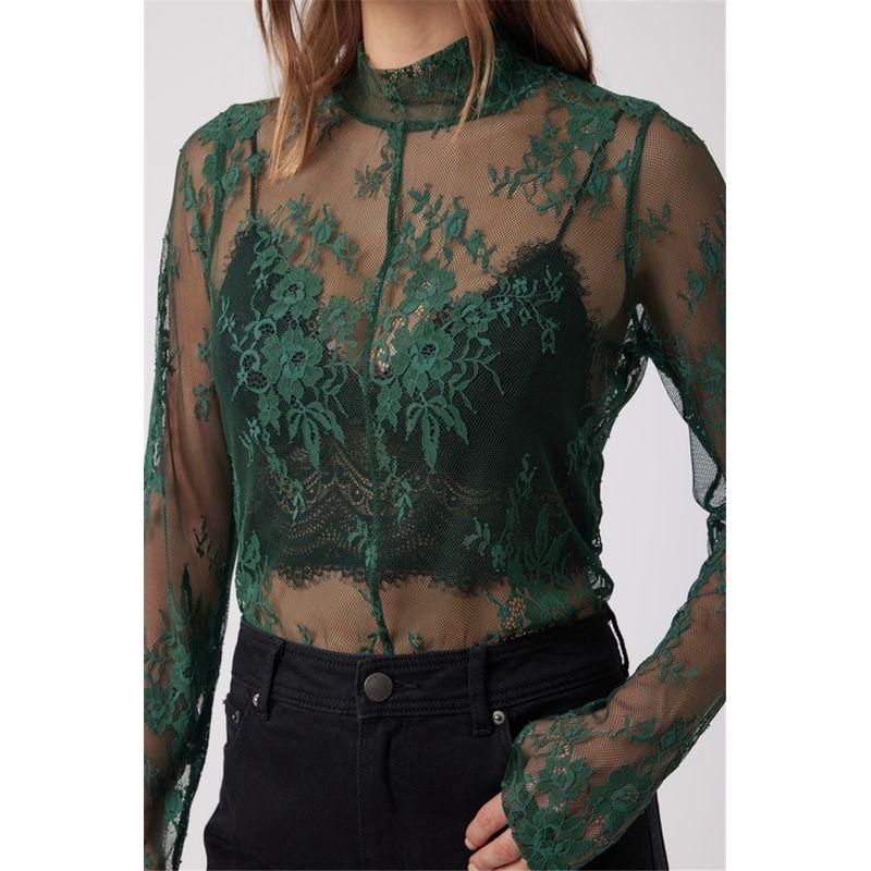

Australian Original Single Tail DJ Spring and Autumn Sexy Exquisite Lace Zip-up Hollow Base Long sleeve Top T-shirt Green L