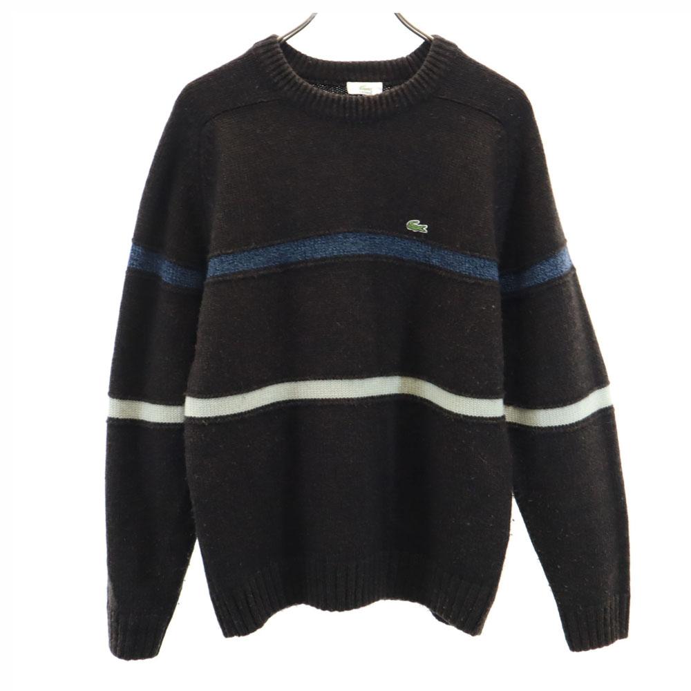 

LACOSTE Made in Japan Wool Blend border Long sleeve sweater 3 Brown knit Men s Used