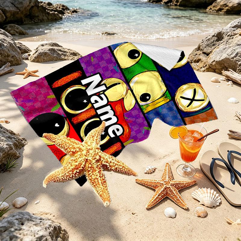 Custom Name Personalized Game Rainbow Friends Print Beach Towel, for Trip Camping Beach Party Home Decor, Birthday Gift for Family & Friends