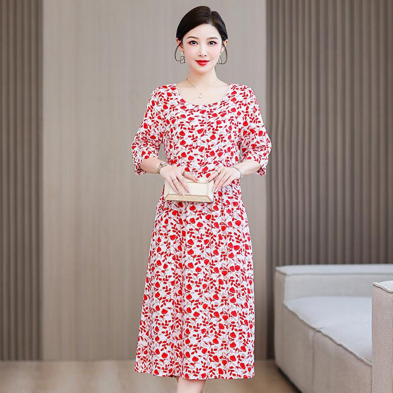 Übergröße Damen Langes Freizeitkleid Schmal geschnittenes Kleid Kurzarm Druckkleid Sommerkleid für Damen