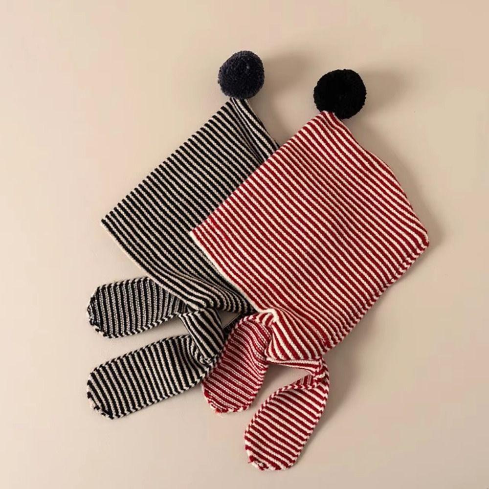 Thick Children's Scarf Hat Striped Design Kids Warm Cap Versatile Knitted Hood Scarf  Unisex Baby