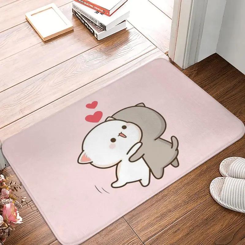 Mochi Cat Peach and Goma Front Door Floor Entrance Mat Interior Kitchen Bathroom   Bedroom Rug Living Room