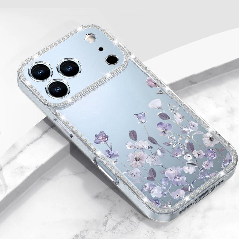 Colorful Floral Pattern Diamond Case For iPhone 17 Pro Max Funda iPhone 16 15 14 13 Pro Max Clear TPU Silicone Soft Cover