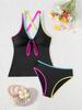 Color Block Ribbed Tank Top High Waist Two Piece Bikini Set Fashion Elegant Summer Wear
