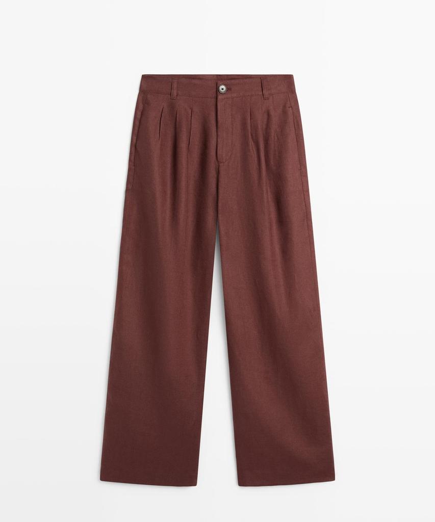 Masimodutti Linen Pleated Wide Fit Pants