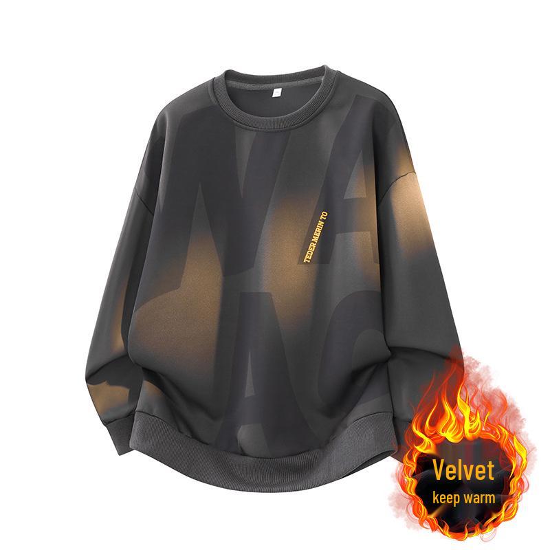 

Men s Plus Size Heavyweight Fleece-Lined Sweatshirt - Letter Print, Round Neck, Versatile and Fashionable for Autumn/Winter 8XL