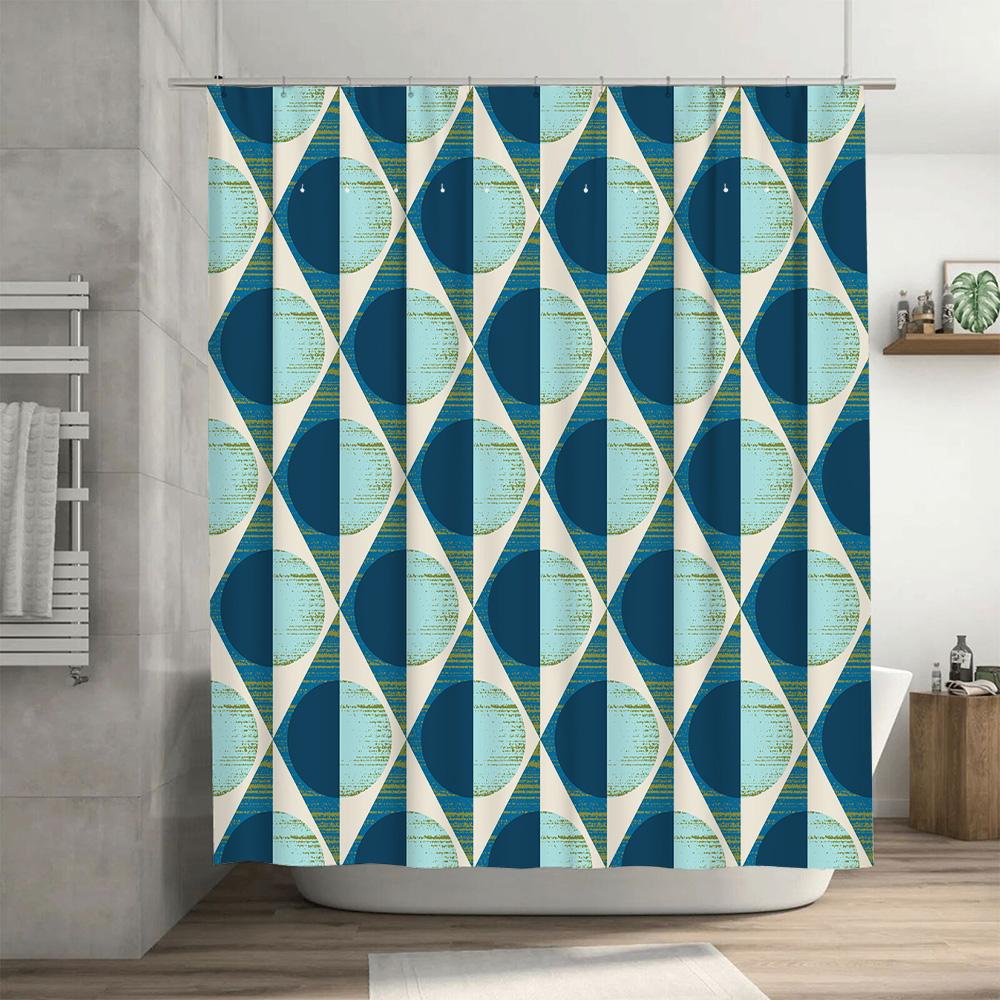 Modern Geometric Blue White Shower Curtain Waterproof Bathroom Decorative Fabric Polyester Bath Sheet Green Blue White Set 180x2