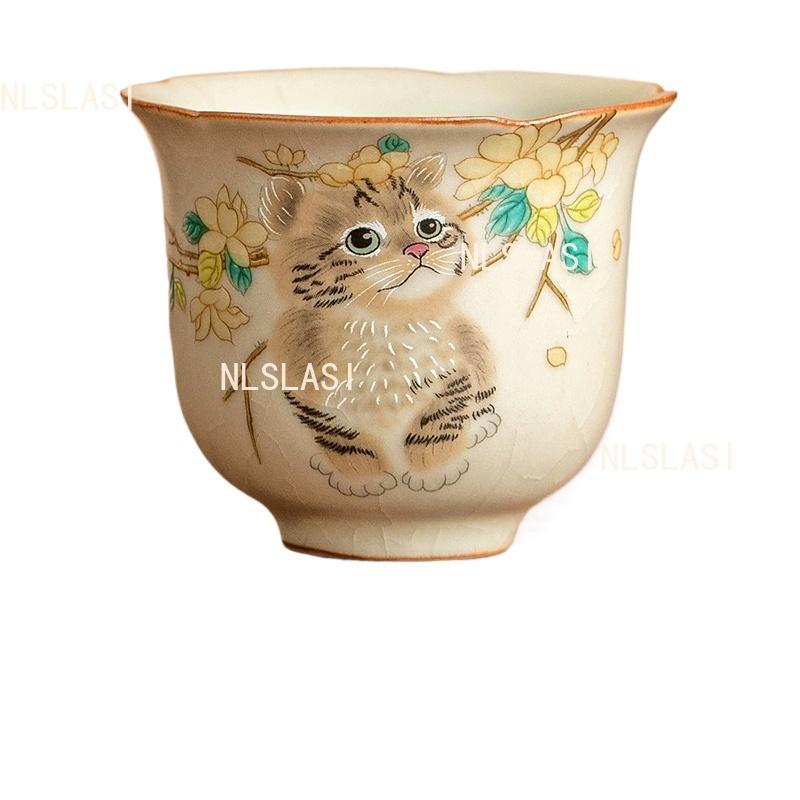 

35ml Ru Kiln Cute Cat Tea Cup Single Cup Household Tea Cup Ceramic Kung Fu Tea Set Opening Can Nourish The Owner s Cup 5.8x4.7cm 35ml